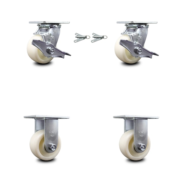 Service Caster 4 Inch Nylon Caster Set with 2 Brakes/Swivel Lock 2 Rigid SCC-30CS420-NYB-TLB-BSL-2-R-2 - main